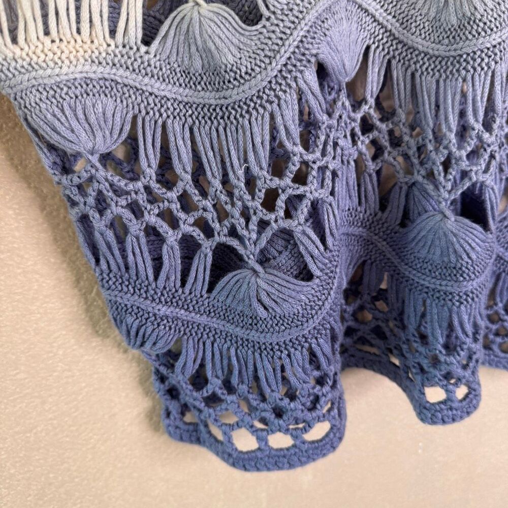Jason Maxwell Crochet Top Large Beachy Boho Ombre Ivory Blue Vacation Coverup - Picture 5 of 10